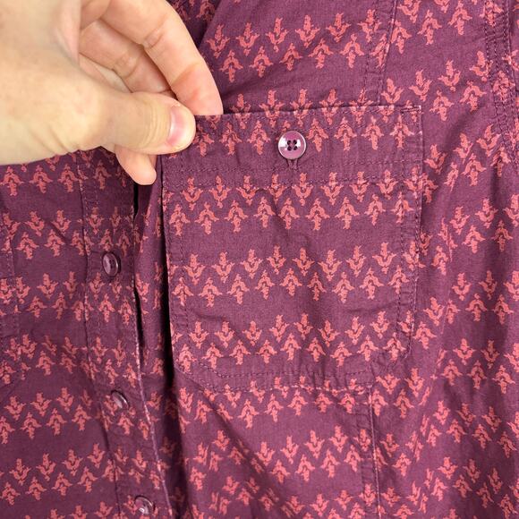 Duluth Trading Women's Free Range Cotton 3/4 Sleeve Tunic Maroon Red Print - Picture 4 of 8